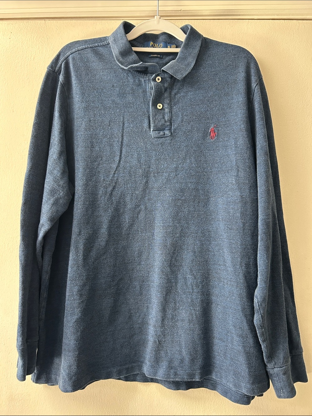 Polo by Ralph Lauren Men's Long-Sleeve Polo - Heathered Navy with Red Logo